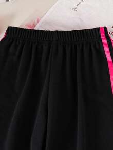 Conjunto de sudadera con cuello redondo y pantalón de chándal con estampado gráfico de corazón para niña preadolescente - Rosa Fucsia - Ver 7