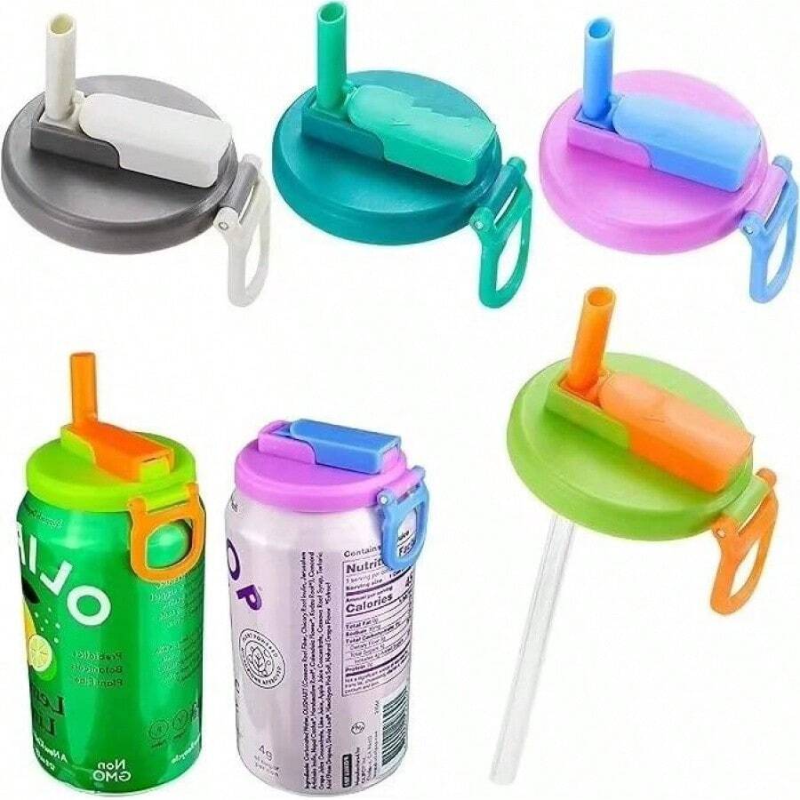 1-Pack Reusable Soda Can Lids With Straws–Leak-Proof  Lids For Standard 12oz&16oz Beverage Cans–Spill-Proof Drink Cover For Soda, Juice, Beer, Energy Drinks– Reusable Can Topper Lid For Home, Travel, Office, Outdoor Use - Màu sắc ngẫu nhiên (1 gói) - Xem 1