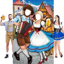 2D Door Flag, Vivid, Oktoberfest Couple Photo Door Flag, 180 X 90 Cm Polyester Bavarian Background, Theme Party Decor, German Festival Supplies, Party Background Decoration