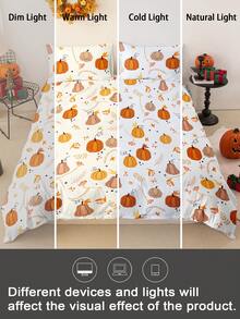 Bộ 3 vỏ chăn in kỹ thuật số hình quả bí ngô lá phong Halloween (1 vỏ chăn & 2 vỏ gối) Bộ chăn ga gối mềm mại và thân thiện với da cho gia đình, Bộ ga trải giường bốn mùa Quà tặng Halloween - Nhiều màu - Xem 8