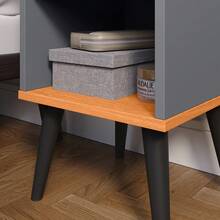 Mesa De Cabeceira Livreiro Pequena Retro Varias Cores Charme - Cinza/Nature - Visão 5