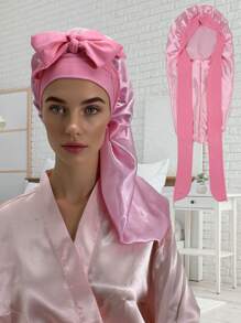 1pc Solid Color Bowknot Braid Bonnet Classic Long Satin Bonnets Soft Sleeping Night Cap Breathable Hair Bonnets For Women Girls