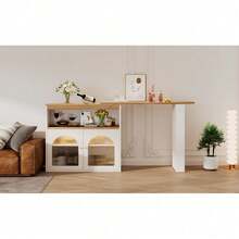 Modern Extendable Kitchen Island (138-193cm) With LED Lighting - Multi-Functional Dining Table/Bar With Storage & Swivel - Adjustable White Bistro Table (39x105cm)Back To School - Default - View 6