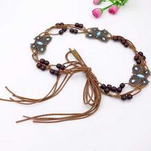 Bohemian Style Handwoven Beaded Waist Chain - Versatile Women's Belt With Wooden Beads & Crystal Accents, Butterfly Design - 蝴蝶藍鑽 - 查看 9