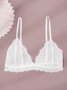 假日季超薄文胸，白色新娘内衣，女士文胸，碎花图案女士内衣，小胸蕾丝睫毛文胸，女士柔软无缝文胸，性感内衣 - 白色 - 查看 2