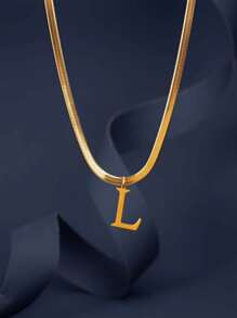 1pc European & American Fashion 26 Letter Pendant Blade Chain Necklace, 18K Gold Plated Stainless Steel, Non-Fading, Suitable For Women Everyday & Holiday Wear