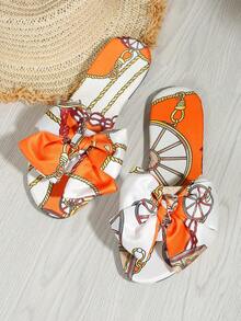 Women Flat Sole, Sandals Orange Chain, Comfortable Outdoor Vacation Gorgeous Elegant Bowknot,Spring Summer Outfits - Orange - View 5