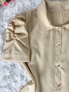 Women's Fashion Collared Blouse With Buttons On The Front, Code 1 - Beige - View 2