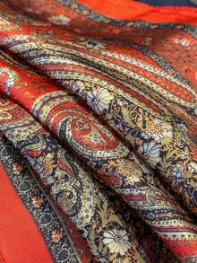 1pc Paisley Print Faux Silk 70cm Square Scarf/Bandana, Versatile Neck Scarf For Men, Sun Protection - Red - View 3
