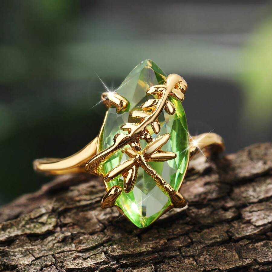 1 件橄榄绿蜻蜓女士戒指周年派对戒指首饰（无盒）