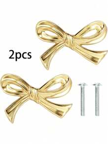 6/2pcs Brass Bow-Shaped Gold-Plated Drawer Cabinet Handles, Decorative Vintage Gold-Plated Home Drawer Pulls, Vintage Vanity Knobs, Decorative Bow-Shaped Knobs, Vanity Cabinet And Kitchen Cabinet Handles, Cabinet Drawer Pulls, Wardrobe Hardware Accessories, Cabinets, Vanities, Tables, Bedside Cabinets, Wardrobes, And Drawer Handles - Multicolor - View 14