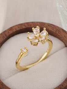 rakol 1 pieza Anillo de flor rotatorio con circonita brillante, adecuado para aliviar la ansiedad y como regalo