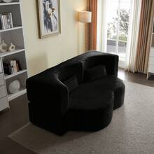 Modern Floor Sofa With 2 Pillows,Convertible Plush Corduroy Foam-Filled Sleeper Sofa Bed,15" Full Size Folding Mattress For Living Room,Guest Bed,No Assembly Required - 黑色 - 查看 3