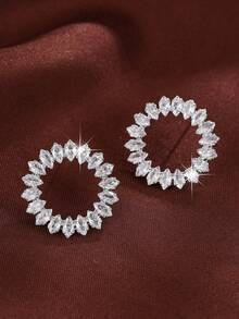 1对优雅乡村风格向日葵设计立方氧化锆镶嵌时尚耳环，女士款 - 彩色 - 查看 8