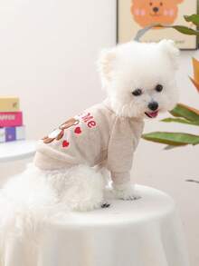 1pc Pet Clothes, Cute Poodle Puppy Dog Cat Outfit, Small Dog Autumn/Winter Warm & Comfortable Teddy Bear Collar Sweater - Multicolor - View 3
