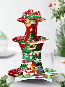1 Juego de 3 niveles de soporte para cupcakes con decoración de tema navideño, mesa de postres de Feliz Navidad, soporte de exhibición de papel para cupcakes y postres navideños, torre de postres de frutas, apto para Navidad, fiestas temáticas, mesas de postres
