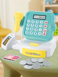 NEUSNEY 迷你电动仿真超市收银机玩具，儿童玩具仿真收银机刷卡仿真迷你硬币玩具，带数字计算、灯光和音效，角色扮演益智互动游戏，男孩女孩礼物，部分配件随机赠送