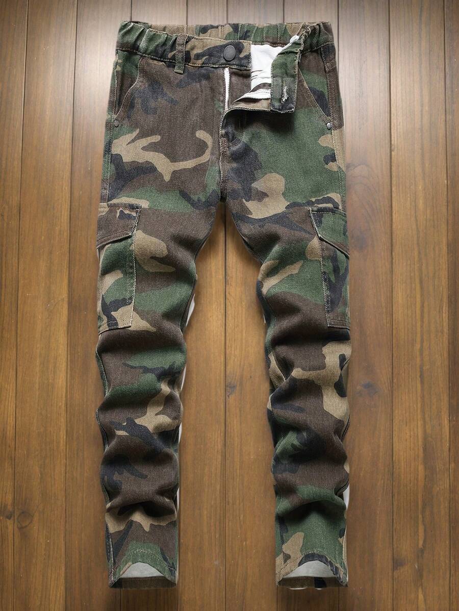 Tween Boy Camouflage Elastic Waist Slim Fit Cargo Jeans