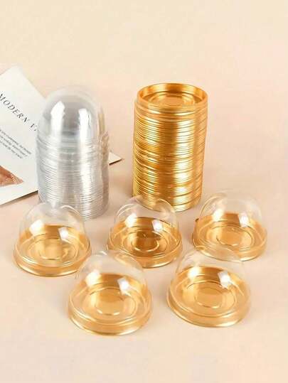 Juego de 20/25/30/35/40/50 piezas de caja de plástico transparente con cúpula transparente, soporte de exhibición para pasteles, galletas, queso y postres para bodas, cumpleaños, fiestas, regreso a clases, Día de San Valentín