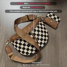 GAINSNS Checked Pattern Crossbody Bags For Women, Women's Fanny Pack With Headphone Bag, Fashion Shoulder Bag With Adjustable And Removeable Straps For Daily Shopping Travel - 棕色 - 查看 9