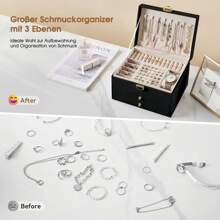 Sour Lemon Jewelry Box 3 Levels, Large-Capacity Jewelry Storage Box, Jewelry Box With 2 Drawers, Suitable For Rings, Necklaces, Watches, Earrings, Bracelets, Watch Jewelry Storage Display Box, Lockable, Gift Idea