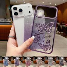 Glitter Faux Diamond Butterfly Painting Phone Case For IPhone 17 Pro Max/Pro/Air/17 Anti-Drop Shockproof Back Cover - 黑色 - 查看 6