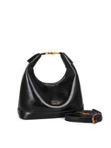 Tas Tangan PU Tahan Air Motif Badut Warna Solid Terbaru, Dekorasi Grafis Huruf, Penutup Resleting, Tas Tote Persegi, Tas Tangan Burgundy, Dekorasi Liontin, Tali Bahu yang Dapat Diatur, Cocok untuk Berbelanja - Hitam - View 7