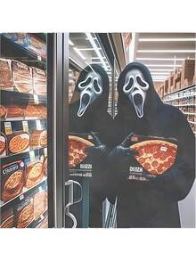 Vintage Halloween Graphic T-Shirt, Ghost Face Holding Pizza Tee, Horror Movie Shirt, Horror Character, Funny Halloween Shirt, Unisex T-Shirt