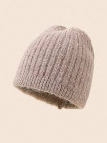 1pc Solid Color Casual Wool Blend Soft Fluffy Knit Beanie Hat, Vintage Chunky Texture, Suitable For Gifts And Daily Wear, Autumn/Winter