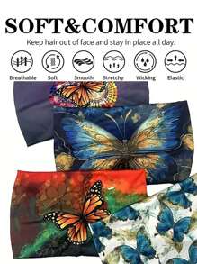 1pc Retro Butterfly Print Headband, Non-Slip Knotted Headscarf, Elegant Versatile Boho Style Headband, Elastic Wide Headband, Absorbent Headband For Exercise Yoga, Cute Headband For Women Hair Accessories Sports Hair Bands Women Turban Running Hair Wrap Cycling Sweatband Autumn Accessories Women Bandana Fashion Head Wrap Fall Head Band Winter For Vacation Outfits Woman
