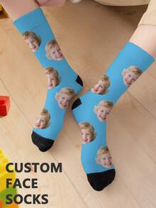 1 Pair Of Customized Face Children's Mid Tube Socks, Put Any Face On Socks,Boy And Girl, Personalized Socks For With Photos, Interesting Customized Picture Pairs With Medium To Long Socks