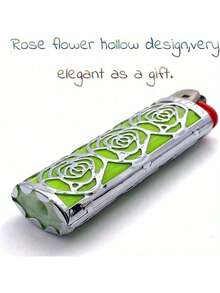 1pc Hollow Rose Design Metal Lighter Holder, Suitable For BIC J6 Lighter, (For BIC J6 Only), Lighter Case Cover, Smoking Accessories