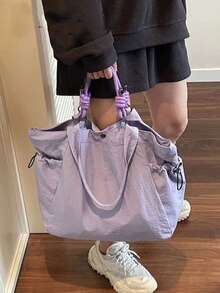 返校尼龙托特包，大容量单肩包，轻便旅行手提包，健身包，女士通勤日常户外单肩托特包 - 紫色 - 查看 2