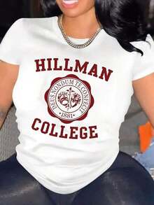Oversized Women's Casual-Shirt With Hillman College Print, School Spirit And Daily Wear, Fast Delivery - 白色 - 查看 1