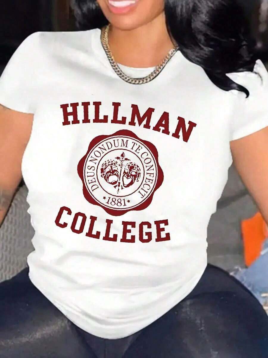 Oversized Women's Casual-Shirt With Hillman College Print, School Spirit And Daily Wear, Fast Delivery - 白色 - 查看 1