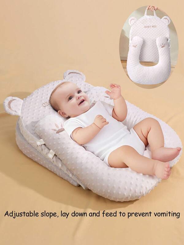 Juego de 3 piezas 2025 Nuevo cojín para bebé, reduce el vómito, cojín de , hamaca para bebé, cojín para bebé, cómodo para jugar, diseño de cuña para reflujo, fundas superior e inferior extraíbles, cuna para bebé, nido para bebé, recién nacido, co-dormir con bebé