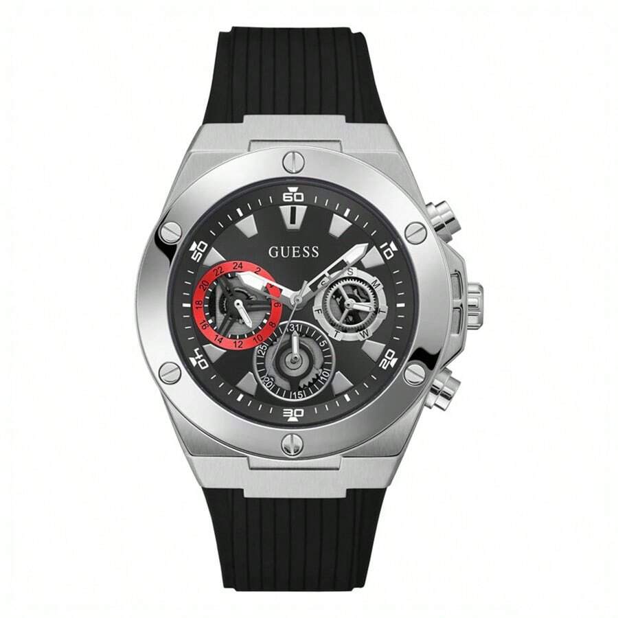 Guess Đồng hồ đa năng dành cho nam, thép không gỉ, thiết kế độc đáo, đồng hồ kim, trông đẹp trai và đa năng, phong cách công sở thường ngày, thích hợp đeo hàng ngày, làm quà tặng cho cô ấy và anh ấy, Ngày của Cha, ngày kỷ niệm. GW0417G3 - màu đen - Xem 1