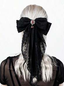 1 件女式万圣节心痛蝴蝶结发夹，哥特式和另类配饰，女式黑色蕾丝万圣节发饰，适合万圣节派对。，爪夹，发爪，发夹，发夹，发夹