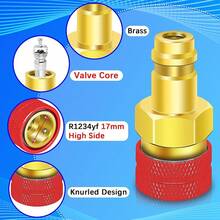 Adaptador de R1234yf a R134a, Kit de adaptador de 1234yf a 134a, Adaptadores de conversión de R1234yf a R134a, Adaptador de lado de alta/baja presión R134a convertido a R1234yf, Sistema de aire acondicionado de automóvil R1234yf Carga - Azul+Rojo - Ver 10