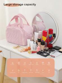 حقيبة منظم مستحضرات التجميل قطعة واحدة، حقيبة أدوات التجميل محمولة باليد، حقيبة سفر متعددة الوظائف، سعة كبيرة، تصميم مقسم، مقاوم للماء، مناسبة لمستحضرات العناية بالبشرة والمكياج والفرش والمستلزمات الصحية، حقيبة سفر للمدرسة والعطلات والعودة إلى المدرسة، حقيبة مكياج وحقيبة سفر للنساء