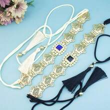 1pc Handmade Rope Waist Belt Chain, Gold Arabic Moroccan Robe Metal Waist Belt With Tassel Decor, Suitable For Summer, School Autumn, Autumn, Halloween - A - View 8
