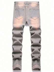 Men's Fashionable Distressed Washed Casual Denim Jeans, Emo Style - Light Wash - View 2
