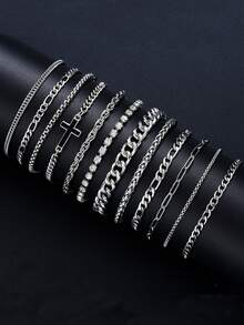 6 件/7 件简约不锈钢简约链条手链套装男士，适合通勤、日常、休闲穿着 - 款式2 - 查看 16