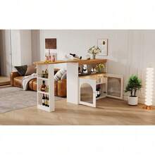 Modern Extendable Kitchen Island (138-193cm) With LED Lighting - Multi-Functional Dining Table/Bar With Storage & Swivel - Adjustable White Bistro Table (39x105cm)Back To School - Default - View 5