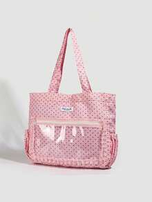 Korean Style Polka Dot Canvas Tote Bag Large Capacity Foldable Commuter Bag For University Students Shoulder Bag With Ruffle Skirt And Drawstring Cloud Design Dots - Pink - View 4