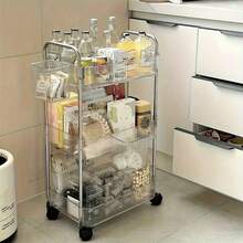 4-Tier Transparent Storage Cart - 360° Swivel Casters, Easy No-Tool Assembly, Space-Saving For Home, Office, Kitchen, Bathroom Multi-Purpose Organizer - Cosmetics, Snacks, Books, Tools Storage, Sturdy Frame Design, Durable Construction, Home Organization Essential - Multicolor - View 6