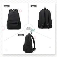 Large Capacity Waterproof Laptop Backpack For Women - Lightweight Nylon College Bookbag With Multiple Pockets, Comfortable Daypack For Work & Travel (Black) - Black - View 2