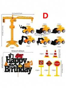12pcs/Set Construction Vehicle Cake Topper - Excavator, Bulldozer, Loader Engineering Theme Birthday Party Cake Decorations