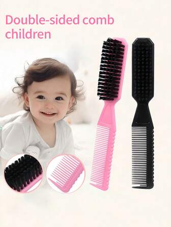 2-In-1 Double-Sided Brush Set, Suitable For Children, Includes Hair Brush And Fine Comb, Ideal For Styling Baby Hair At Home