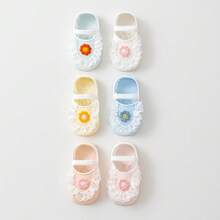 1 Pair Breathable Thin Baby Boat Socks, Floral Lace Design, For Toddlers 0-1 Years Old, Summer